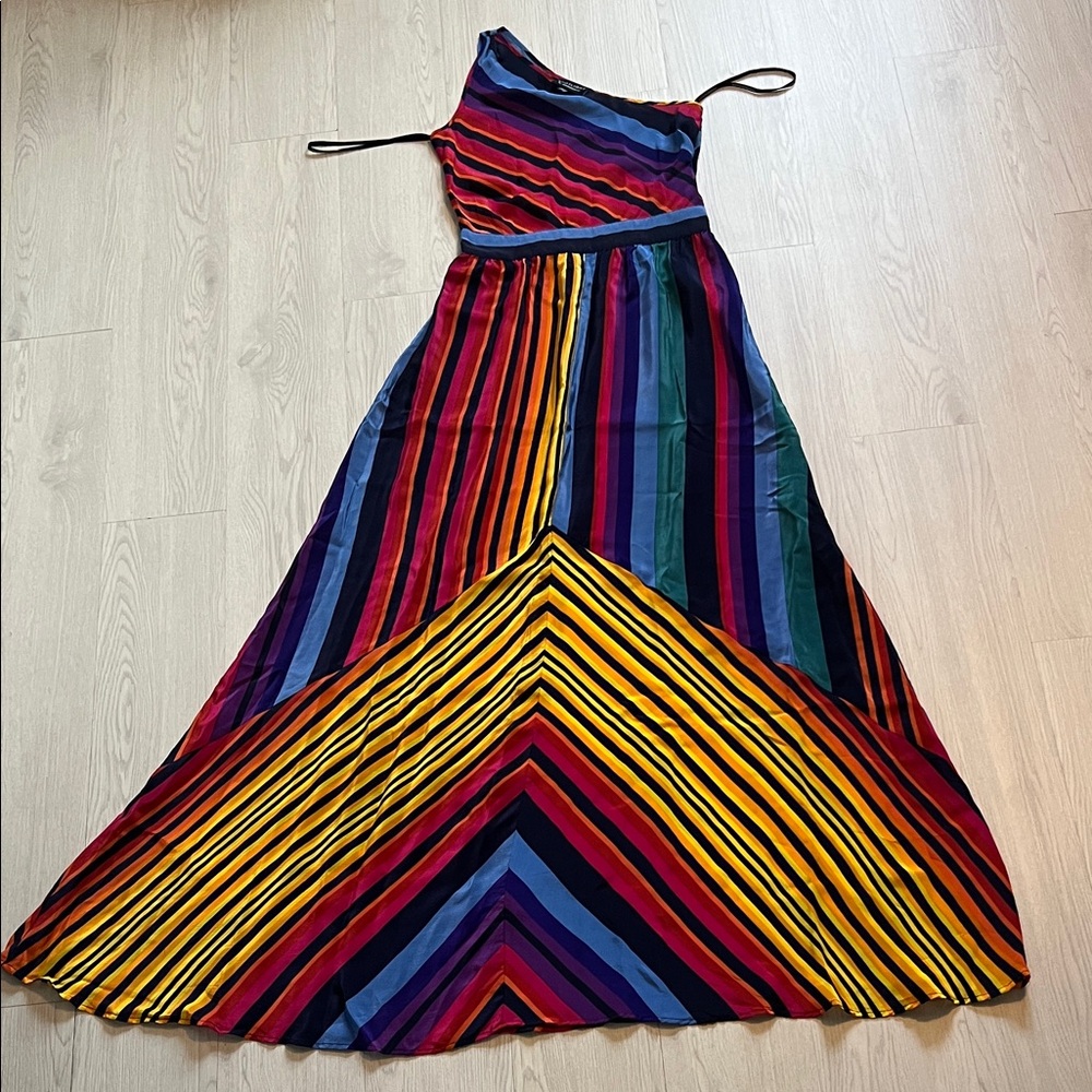 Warehouse Vibrant One-Shoulder Striped Dress